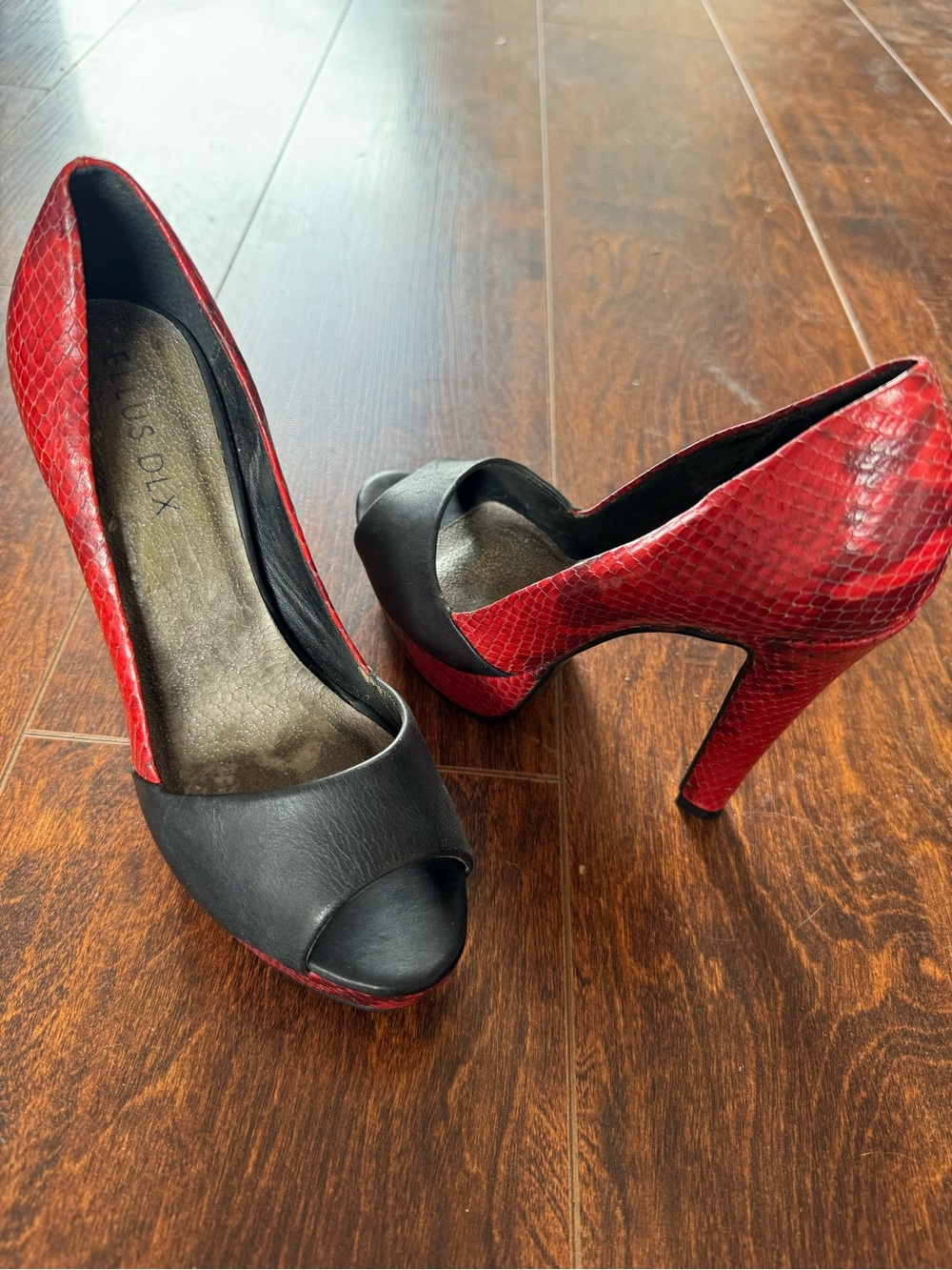 Red & Black Peep-Toe High Heels by leather size 6